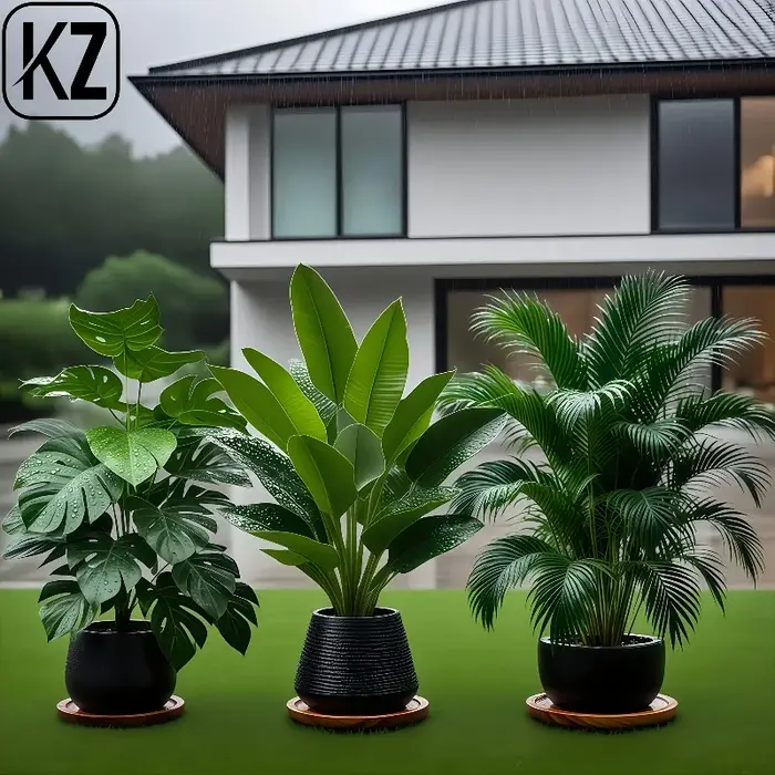 Lot de 3 plantes artificielles luxuriantes : bananier