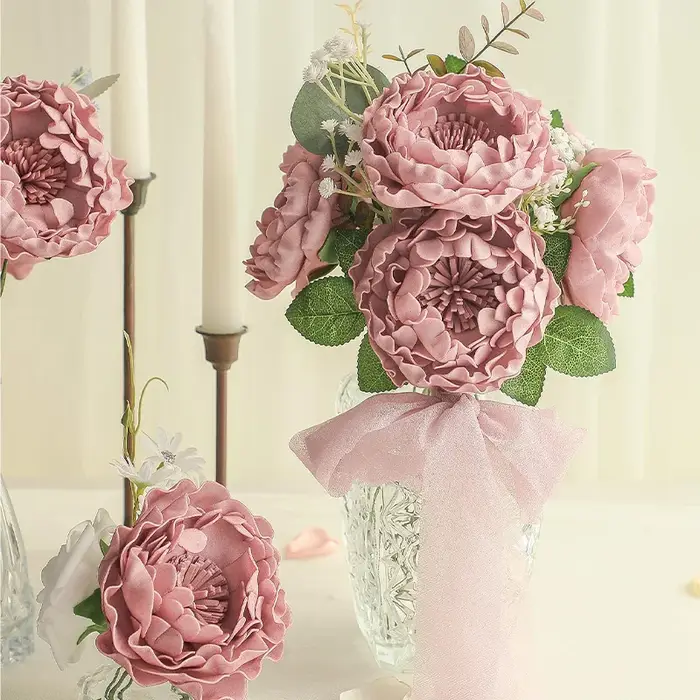 Roses Poussières Artificielles en Mousse avec Tiges pour Patients