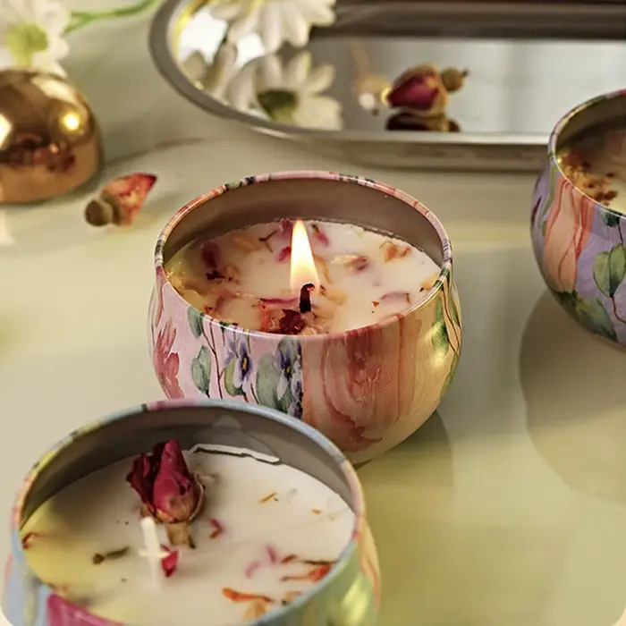 Bougie d'aromathérapie à fleurs séchées
