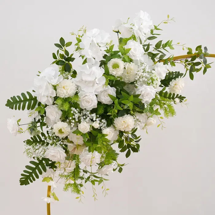 X8970 blanc Rose hortensia vert laisser accrocher rangée florale mariage toile de fond décoration sol allée Arrangement floral fenêtre affichage