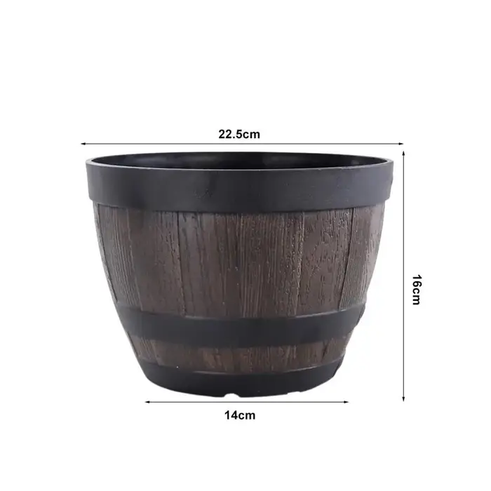 Simulation de barils de bois, Pot de fleur en résine de 9 pouces, jardinière en forme de seau de Sty