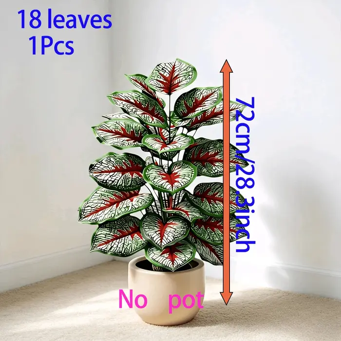 1 pièce de Caladium artificiel à veines rouges, 12 feuilles exquises, sans pot, décoration intérieur