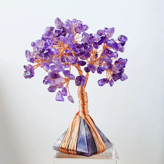 Arbre d'argent en Quartz Rose naturel