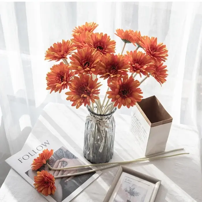 Fleurs artificielles Gerberas jaunes en tissu