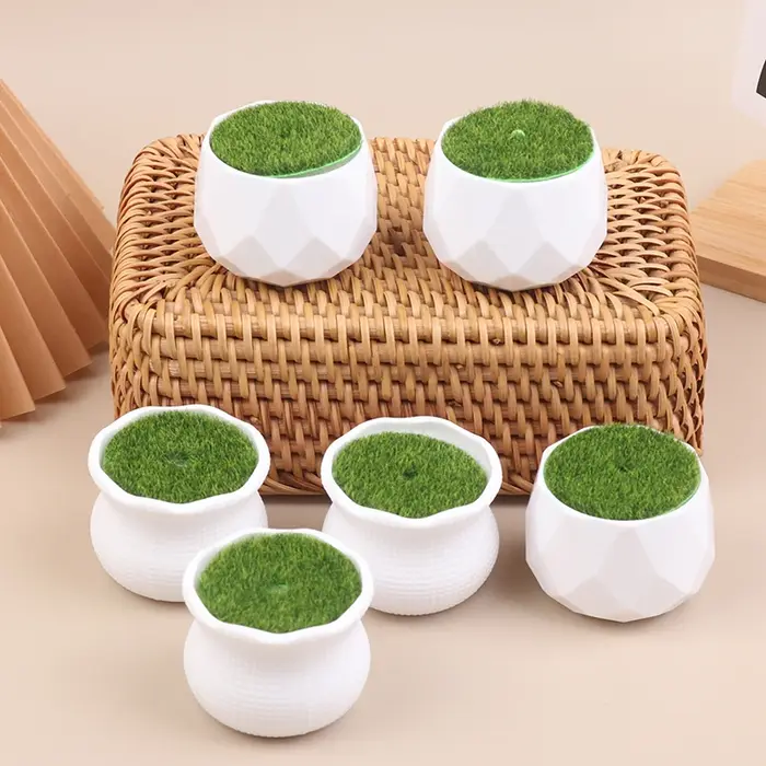 Lot de 5 pots de fleurs ronds avec vase en gazon artificiel