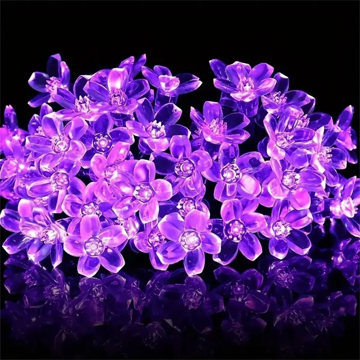 5/6.5/7/12M violet solaire fleur chaîne lumières fée LED
