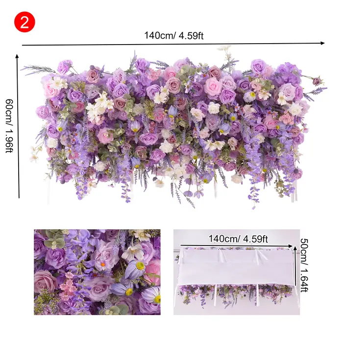 A8950 rêveur violet lavande Rose Delphinium tissu Base fleur rangée mariage toile de fond décor carré arc cadre Arrangement Floral