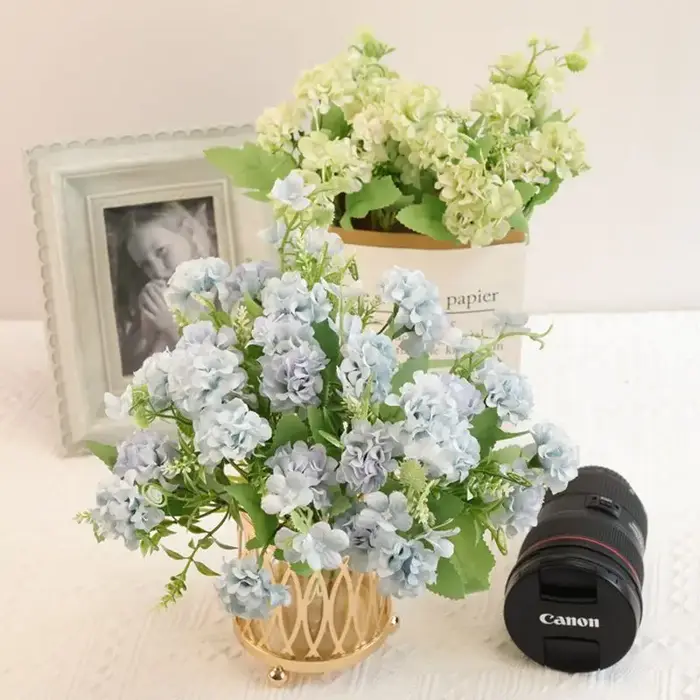 Fleur artificielle 5 Fourche Bouquet Soie Oeillet Boule Simulation Valentine Faux Maison Chambre DecoraSet Manuel Brial
