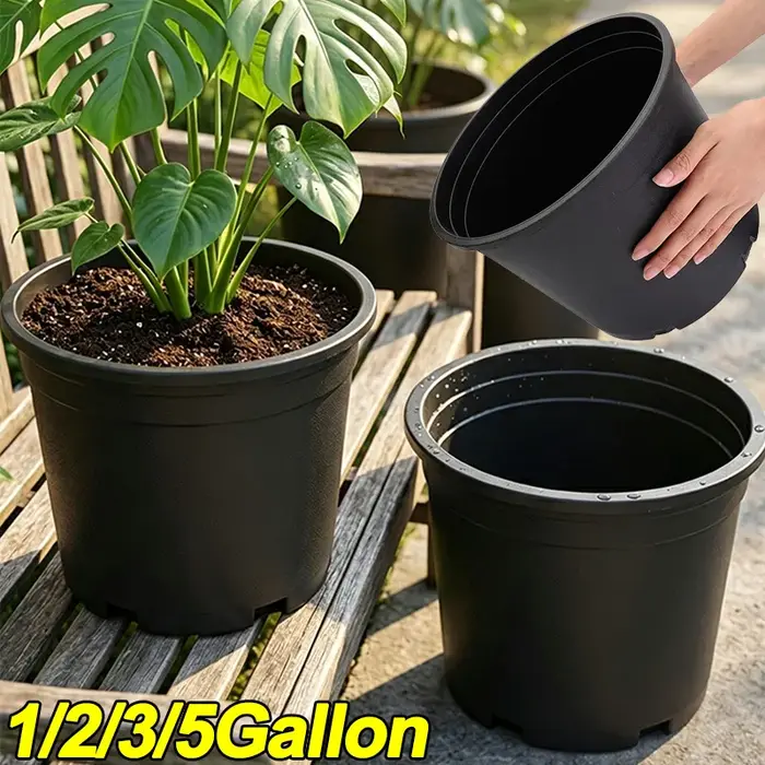 Grands pots de fleurs ronds et épaissis pour jardin, balcon, décoration intérieure, seau de plantation pour arbres, roses, herbes, pots de pépinière en résine noire