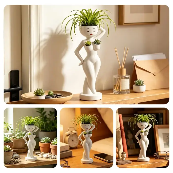 Pot de fleurs amusant en forme de cactus, mini-jardinière en résine en forme de corps féminin, décoration pour salon, bureau, balcon, chambre