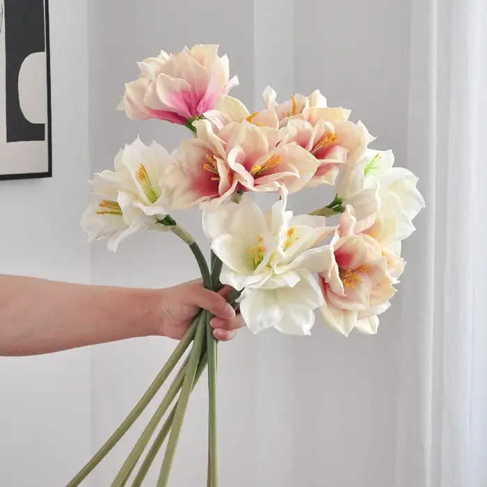 Clivia Amaryllis artificielle à tige unique de 22 pouces pour la décoration florale de la maison, des mariages, de la Saint-Valentin, l'arrangement et l'accentuation