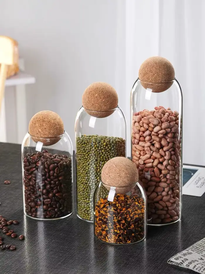 Pot scellé bouchon en liège en verre grains de café boîte de stockage de fruits secs cuisine alimentaire pot
