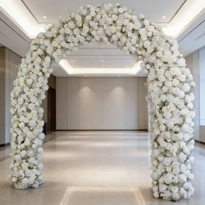 Arche de fleurs artificielles en forme de cœur blanc pour décoration de mariage