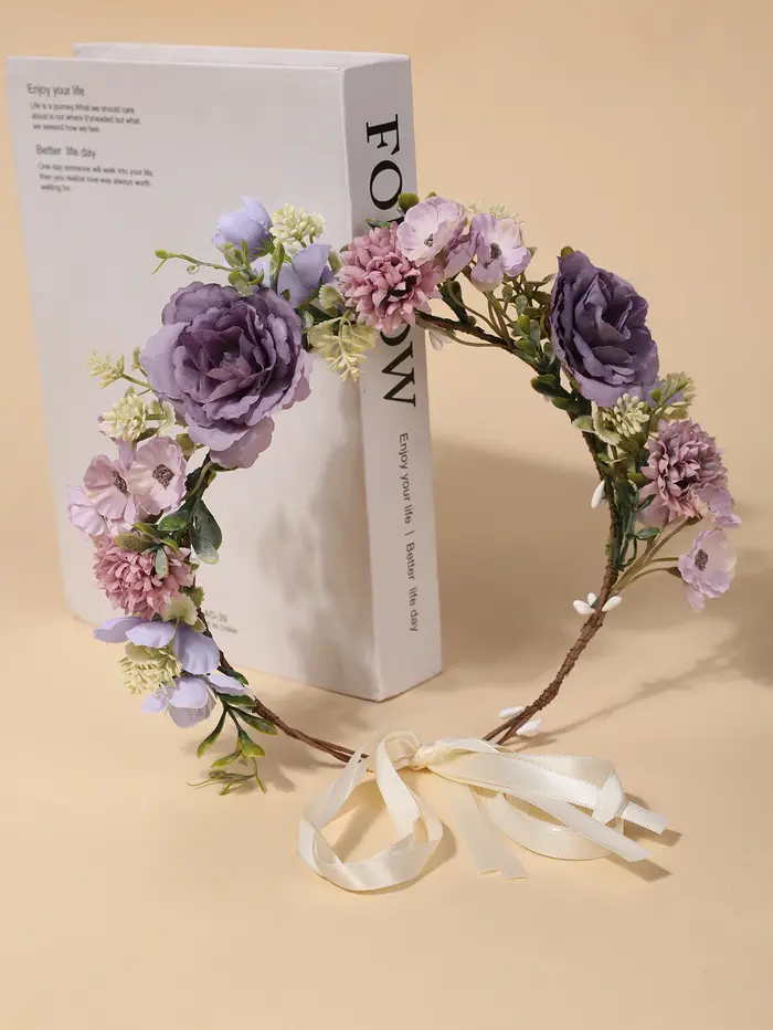 Couronne de fleurs artificielles vintage rose taro
