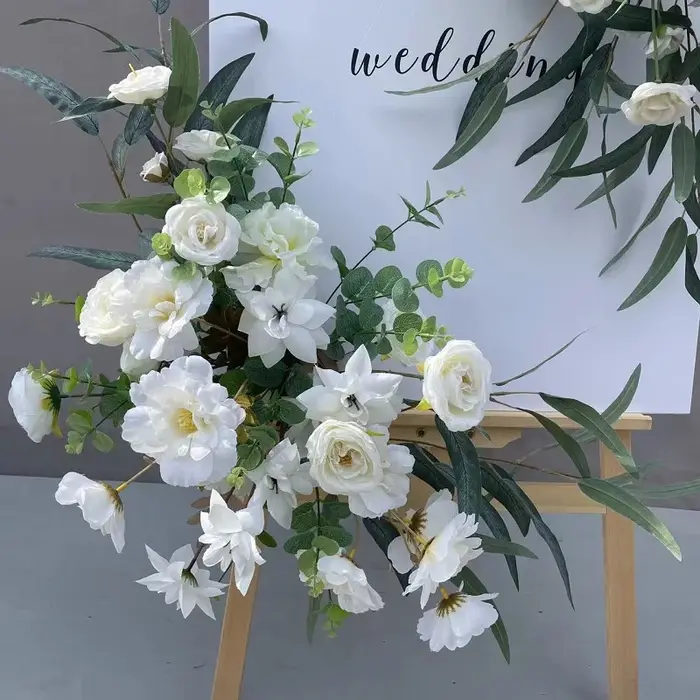 Plantes vertes feuille artificielle mariage soie fleur terre rangée fleur haute scène événement rout