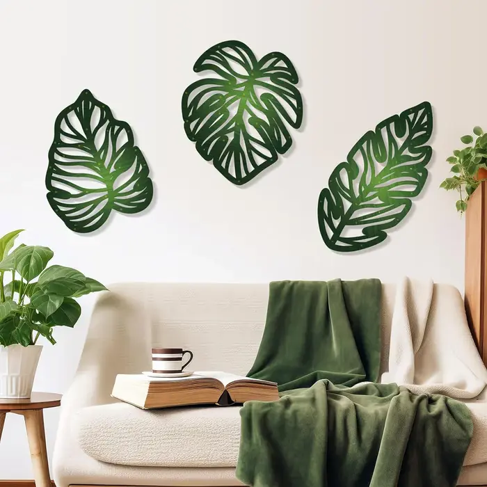 Feuilles de palmier en bois, 3 pièces, bricolage, Art mural, feuilles vertes Vintage, décor de plante, Accents suspendus pour la maison, la salle de bain et le bureau