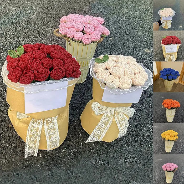 Zones de fleurs artificielles au crochet de roses faites à la main
