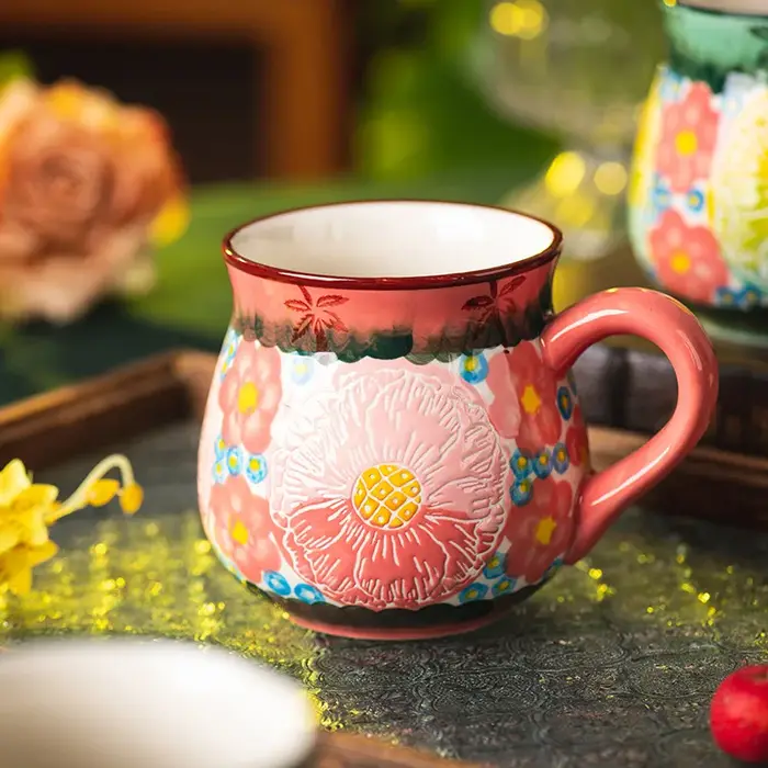 Tasse en céramique à fleurs Vintage faite à la main, Design créatif café lait petit déjeuner tasse pour bureau maison rétro thé tasse d'eau 2025 nouveau