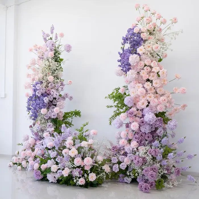 Angela fleur violet rose Roses Babysbreath Arrangement floral toile de fond de mariage arc KT conseil décor anniversaire Photo accessoires