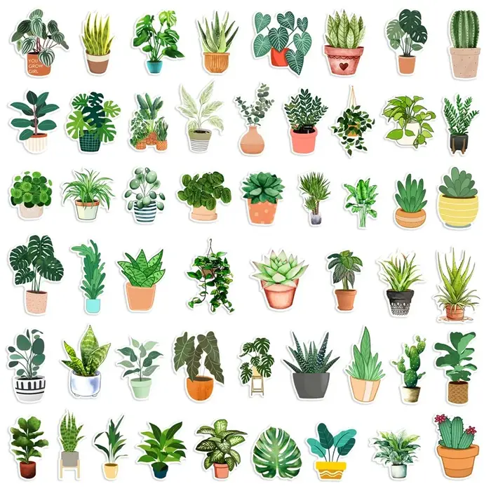 10/30/50PCS Autocollants en PVC adhésifs à motif de plantes vertes fraîches