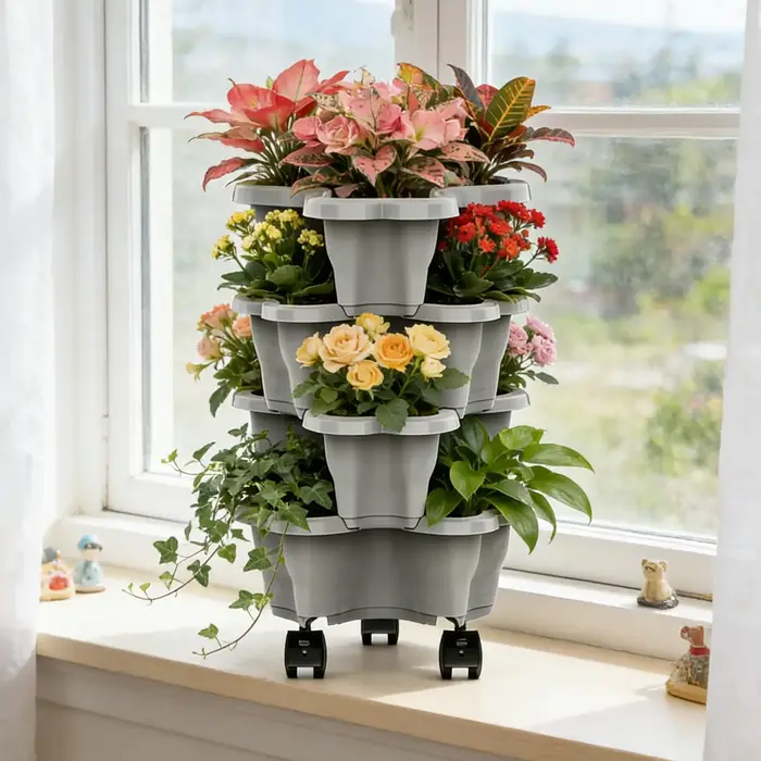 Tour verticale à 4/5 niveaux pour pots de fleurs