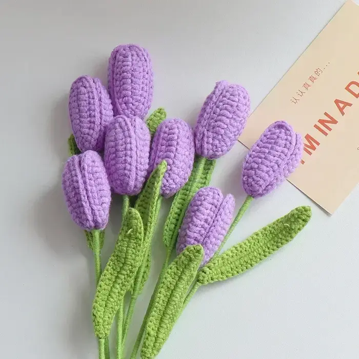 Bouquet de tulipes tricoté au Crochet, finition créative, fausses plantes à fleurs, tulipanes, décor