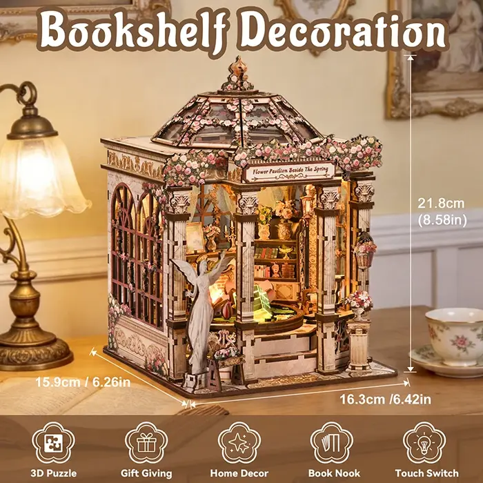 Kit miniature de serre-livres à monter soi-même "Les fleurs s'évanouissent au printemps", modèle de micro-scène en bois assemblé à la main, cadeau créatif