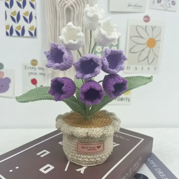 Crochet cloche orchidée en Pot fleur tissée à la main plante artificielle créative décoration de bureau Pot