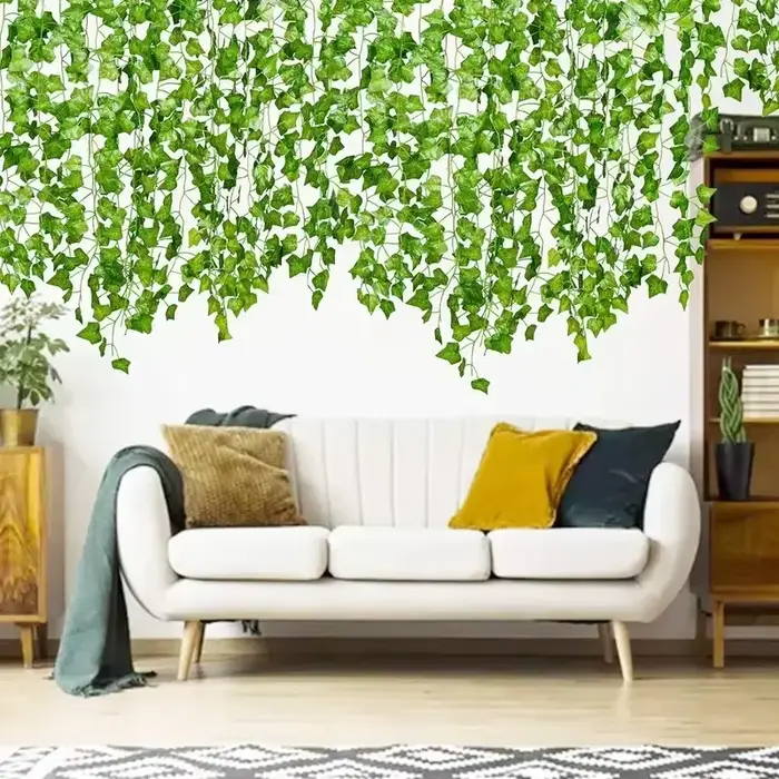 Feuilles de lierre vertes artificielles en rotin
