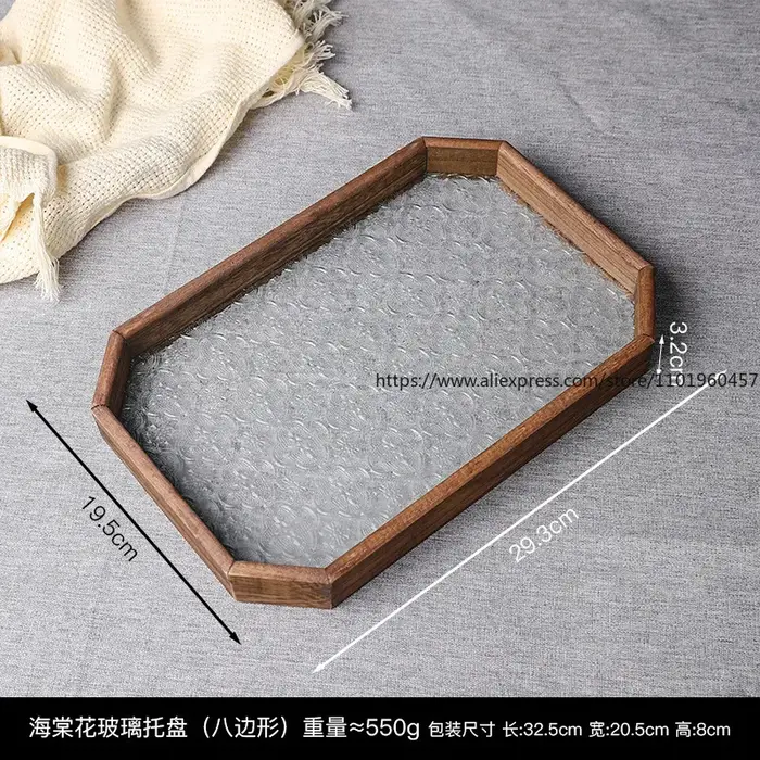Haitang – plateau en verre à fleurs Vintage, décoration légère de luxe créative pour la maison, salon, Table à thé, rangement, tasse de thé, assiette de fruits