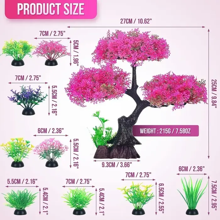 Plantes artificielles en plastique pour aquarium, plantes sous-marines réalistes, arbre à fleurs de cerisier, herbe aquatique de simulation amusante
