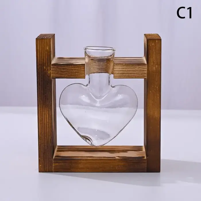 Vase en verre pour plantes, station de propagation de table, vase hydroponique avec plateau en bois,