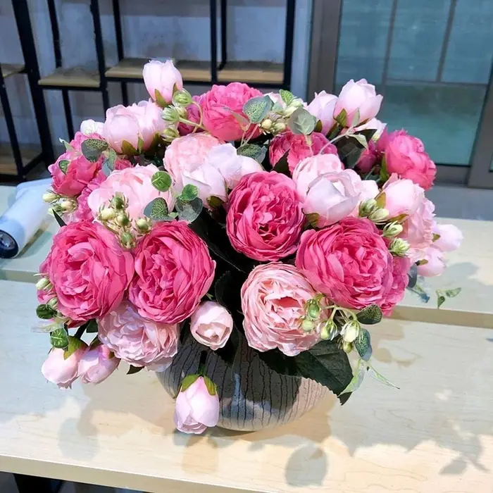 Fleurs artificielles Soie Pivoine Bouquet Festival Décorations Vase Pour La Maison Chambre Jardin Salon Mariage Mariée Faux Plantes Prop