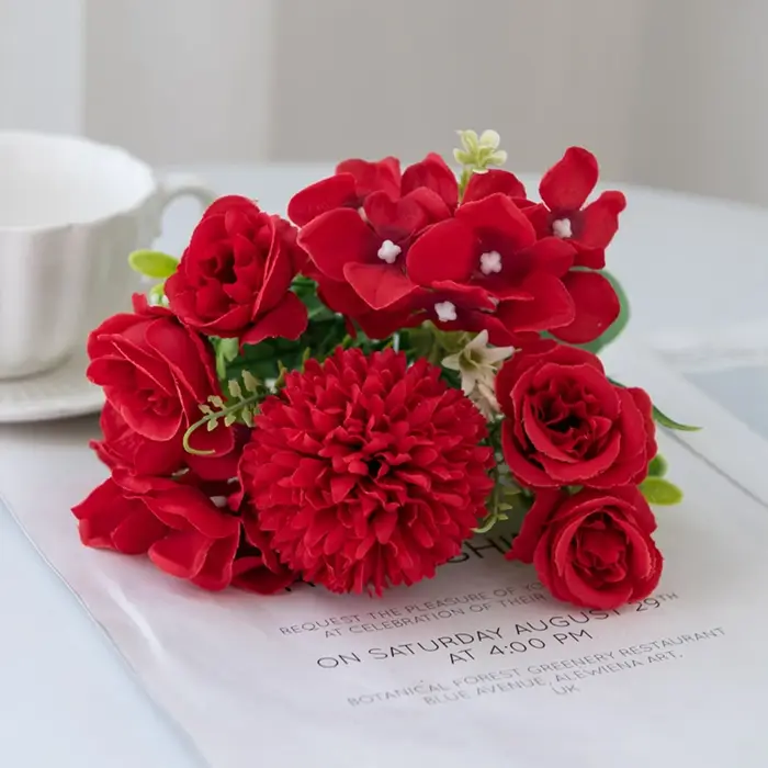 Fleurs artificielles Rose chrysanthème soie Bouquet saint valentin mariage extérieur cour jardin arc décor maison chambre guirlande accessoires