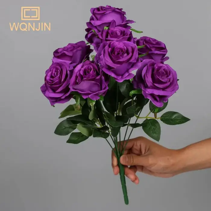 Fleurs artificielles violettes à 9 têtes, décoration de maison, 9 couleurs, fausses fleurs en soie d