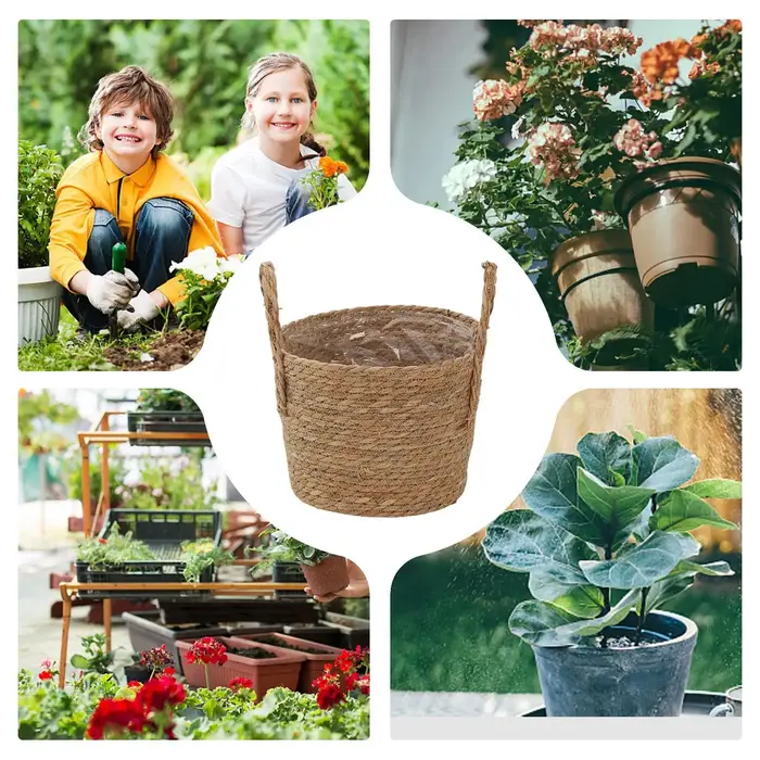 Panier de jardinage en paille et rotin