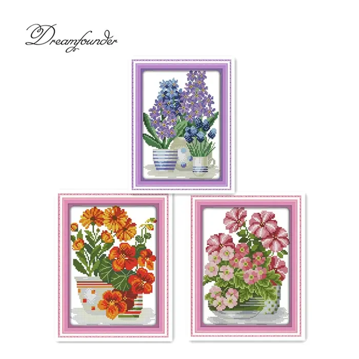 Kit de point de croix série fleurs en pot