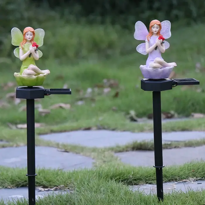 Led solaire alimenté fleur fée lumière résine elfe jardin lampe décorative extérieure étanche