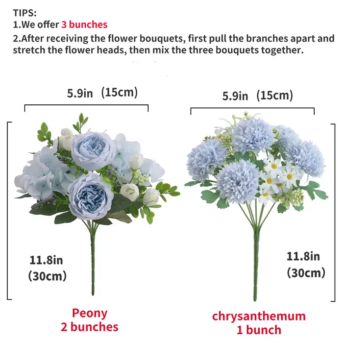 Bouquet d'hortensia et de chrysanthème de pivoine artificielle de 3 bouquets
