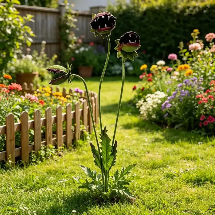 Piquet de jardin en métal en forme de plante carnivore