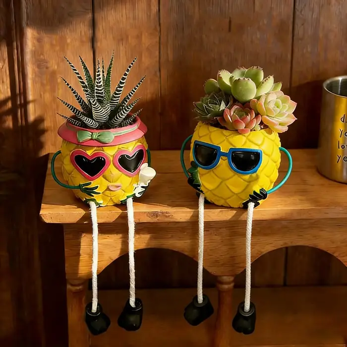 Pot de fleurs créatif en forme de lunettes de soleil et d'ananas