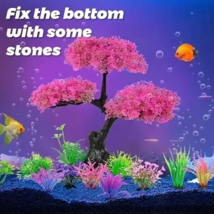 Plantes artificielles en plastique pour aquarium, plantes sous-marines réalistes, arbre à fleurs de cerisier, herbe aquatique de simulation amusante