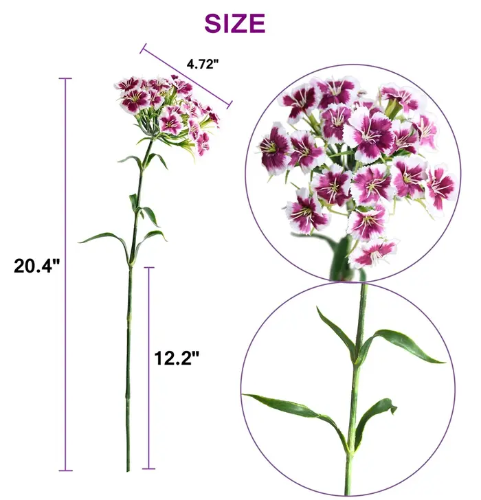 Fleurs d'œillet artificielles avec tige