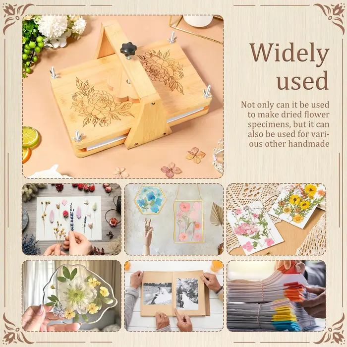 Kit de presse à fleurs grand format 11 x 7 pouces, kit de pressage de fleurs en bois DIY avec accessoires pour spécimens de plantes séchées, mariage, art DIY