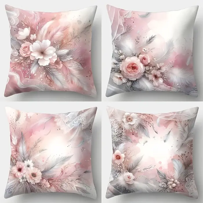 Taie d'oreiller florale et plumes pour décoration de maison
