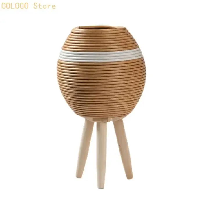 Pot fleur artistique en plastique bois, design tissé à main pour petite plante D0LD