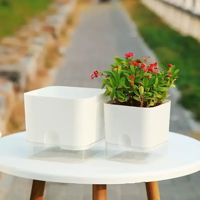 ▪ Pot de fleurs auto-arrosant blanc carré à double couche pour plantes d'intérieur et d'extérieur, balcon, jardin, décoration