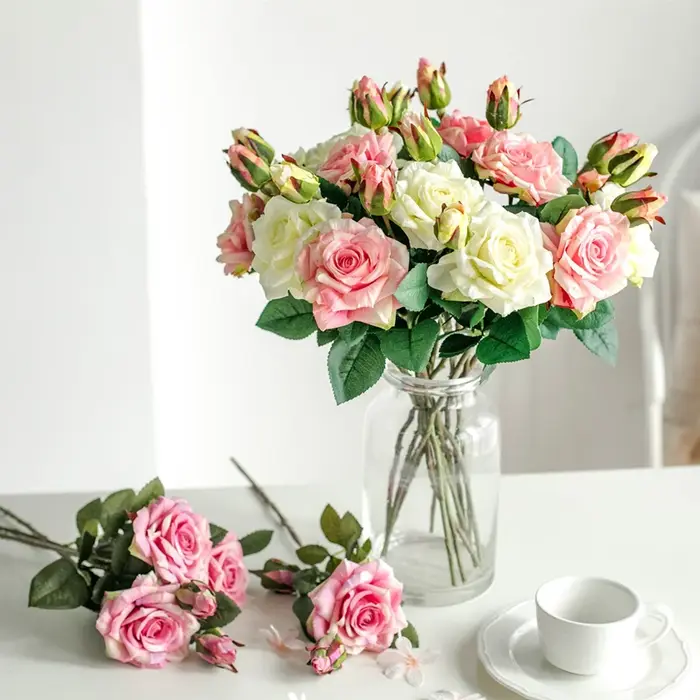 Fleurs artificielles, grandes Roses en soie