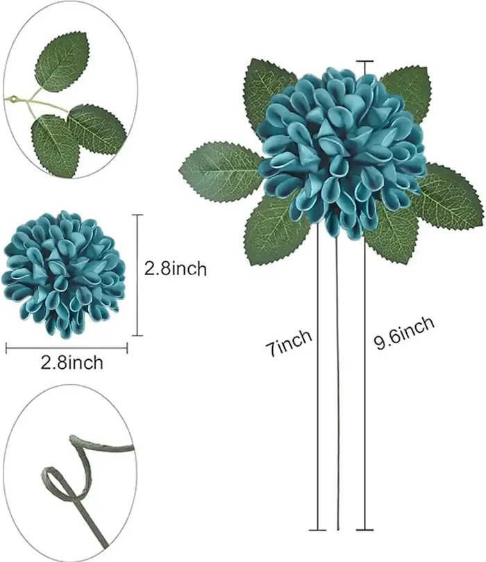 Rose artificielle et Dahlia bleu sarcelle foncé