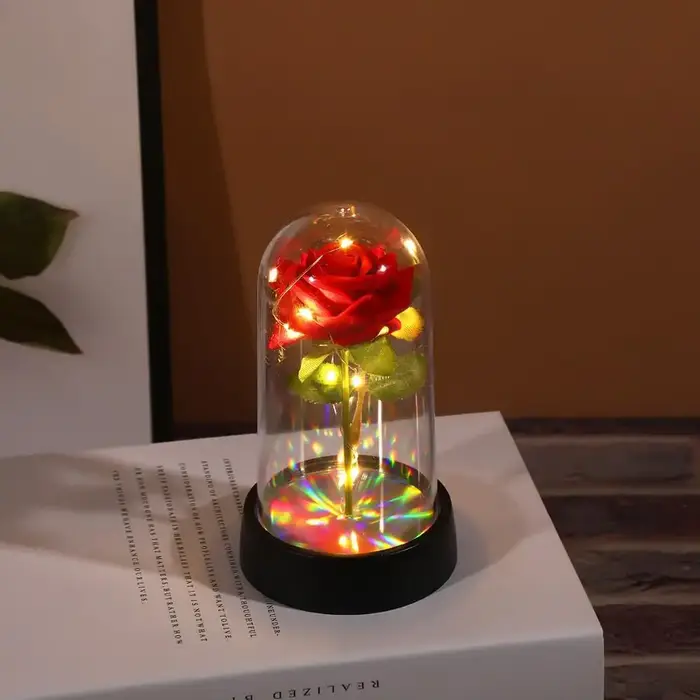 Rose éternelle, cadeau d'anniversaire de mariage, de saint-valentin, ornement lumineux coloré pour f